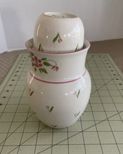 Vintage Ginger Jar with Cup Lid Teleflora Vintage 1985 Pink green Roses Vase picture