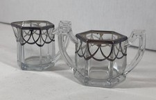 Vintage Hexagon Glass Chippendale Krys-tol Sterling Silver Overlay Cream & Sugar picture