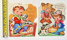Vintage Lot 2 Birthday 50's Cowboy Cowgirl Puppy Card Die Cut Crafting Cute picture