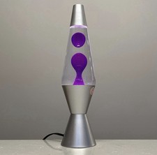 Retro Lava Lamp Purple Wax Clear Liquid 14.3” Lava Lite Brushed Aluminum NEW picture