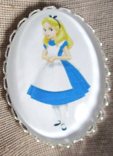 XL CAMEO BUTTON - ALICE IN WONDERLAND IN BLUE DRESS W WHITE PINAFORE - 1-1/2 picture