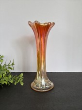Dugan or Imperial Marigold Carnival Glass Ribbed Pattern 10” Vase picture