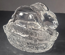 Crystal Glass Easter Bunny Basket Covered Candy Dish VTG Nostalgia 4.5X4