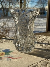 Crystal Pressed Glass Small Bud Vase Scalloped Edge 3.45