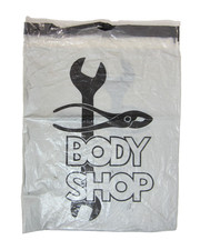 Vintage 80s BODY SHOP Shopping Bag Mall Clothing Store Plastic Silver/ Clear picture
