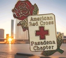 1980's Unique Pasadena California Rose  Red CROSS Pin Lapel Hat Estate Enamel B6 picture
