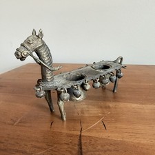 Vintage Ashanti Sculpture Primitive Bronze Figural Horse Candleholder Bells 7
