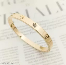 Gold High Quality Stainless Steel Cubic Zirconia Crystal Full Stone Gold Bangle picture