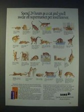 1989 Iams Pet Food Ad - Spend 24 hours as a cat and you'll swear off picture