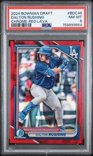 2024 BOWMAN DRAFT CHROME-RED LAVA #BDC46 DALTON RUSHING 2/5 PSA 8 picture