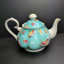 Gracie Bone China Green & White Floral Bouquet Tea Pot, By Coastline Imports. picture