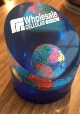 WHOLESALE CELLULAR USA ACRYLIC GLOBE EARTH SLICED CYLINDER PAPERWEIGHT picture