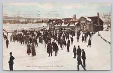 Merry Ice Skaters Showing Skating Pavilion Rocky Glen Moosic PA 1910 Postcard picture