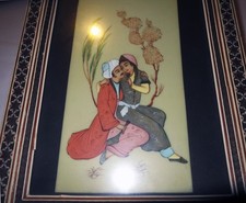 Antique Indian Miniature Painting RADHA KRISHNA In RARE MICRO MOSAIC FRAME India picture