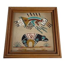 Hopi Kachina Vintage Southwestern Native Sand Art Fetish Bear Painting 9.5” picture