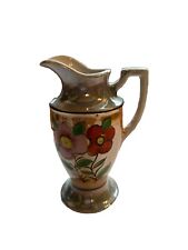 Vintage Lusterware Small Pitcher 5”tall Hand Painted Flowers - Made In Japan picture