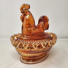 Imperial Glass Marigold Rubigold Carnival Glass Rooster Cockerel on Nest picture