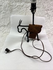 Vintage Folk Art Wrought Iron Donkey Lamp Tooled Leather Saddle Monterey CA picture