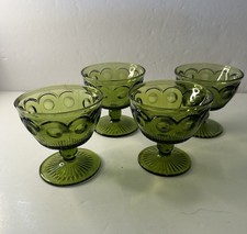 VTG Bartlett Collin Manhattan Bullseye Green Indiana Glass Dessert Dish Set Of 4 picture