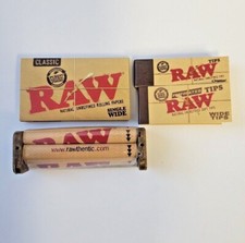 RAW Classic Single Wide Papers+ Rolling Machine+Wide & Original Tips 4 PC Bundle picture