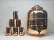 Pure Copper Water Pot Dispenser (Matka/Pot) Container Pot with 6 Glass picture