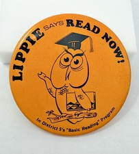  Vintage Lippie Says Read Now Owl Pinback Button District 5 Basic Reading picture
