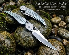 Featherline Micro‑Folder – Mini Stainless Steel EDC Knife | Blue Feather‑Pattern picture