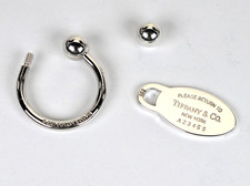 Vintage 2001 Tiffany & Co. 925 Sterling Silver Large Oval Tag Horseshoe Key Ring picture