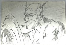 Estate Find Original Captain America Shield Portrait Drawing Comic Art 10.5”x7” picture
