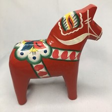 Vintage Small Red Wood Dala Horse Painted Äkta Dalahemslöjd Grannas A. Olssons picture
