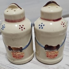 Vintage Shawnee Pottery Milk Can Salt and Pepper Shakers Hand Decorated Cream picture