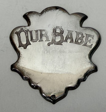 Vintage/Antique Engraved “Our Babe” Metal Baby Casket Coffin Marker Plaque picture
