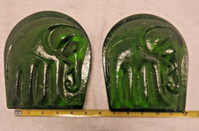 2 Vintage Blenko Glass Emerald Green Elephant Bookends Art Glass Joel Myers picture