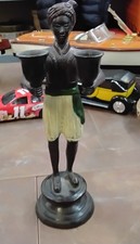Blackamoor Nubian Servant Painted Double Candlestick Holder Antique Bronze 10” picture