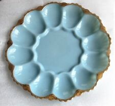 1940-50's Blue Colored Glass Egg Plate With Gold Trim for 12 Eggs picture