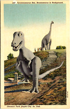 Rapid City, South Dakota, Dinosaur Park Postcard Tyrannosaurus Rex, Brontosaurus picture