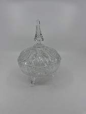 Vintage Hand Cut Glass Lead Crystal Covered Candy Dish Patterns Steeple 8