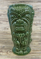 Kowloon Bamboo Tiki Mug 3 Different Tiki Guys Green Glaze 2018 Saugus Mass 1950 picture