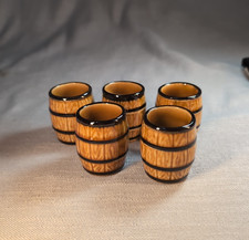 Vintage Style Ceramic Whiskey Shot Glasses Set of 5 Brown Barrel Western Barware picture