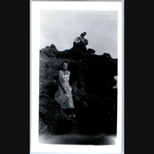c1950s Cute Mature Woman Sundress Posing Seaside Rocks Beach 4.5