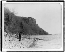 Man standing on Banks,Hudson River near Palisades,New York,c1903,Cliff picture