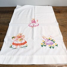 Vintage Handmade Embroidery Pillowcases Dutch Girls Flowered Set Of 2 picture