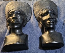 Vintage Hand Carved African Busts Book Ends picture