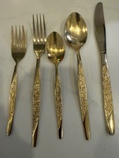 National Stainless Gold Tone Floral Salad Fork Replacement Flatware Korea picture