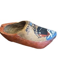 Vintage Belgium Wooden Clog Miniature Hand Painted Souvenir Shoe 3” Folk Art picture
