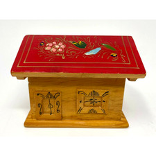 Vintage Wood Cottage Trinket Box, Hinged Lid, Hand Painted House, Red Roof picture