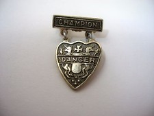 Vintage Champion Dancer Award Pin Medal Heart Shaped Heraldic Unicorn Cross picture