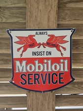 VINTAGE MOBIL MOBILOIL SERVICE W/ FLYING PEGASUS PORCELAIN SIGN 12