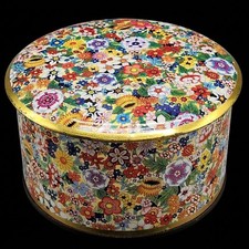 Vtg Daher Floral Chintz Tin Biscuit Wildflower Garden Gold Yellow England Read picture