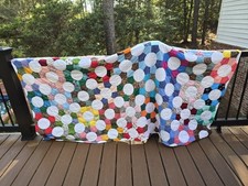 Vintage Handstitched Quilt In Snowball Pattern. Great Condition Full/Queen picture